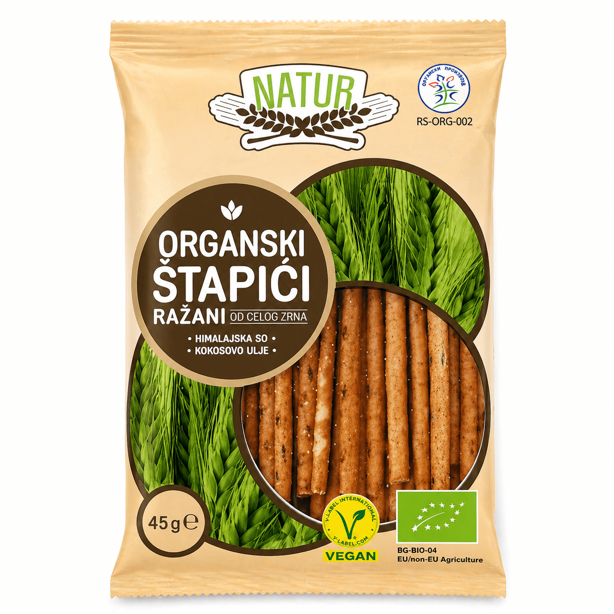 Organski štapići od celog zrna raži 45g Natur
