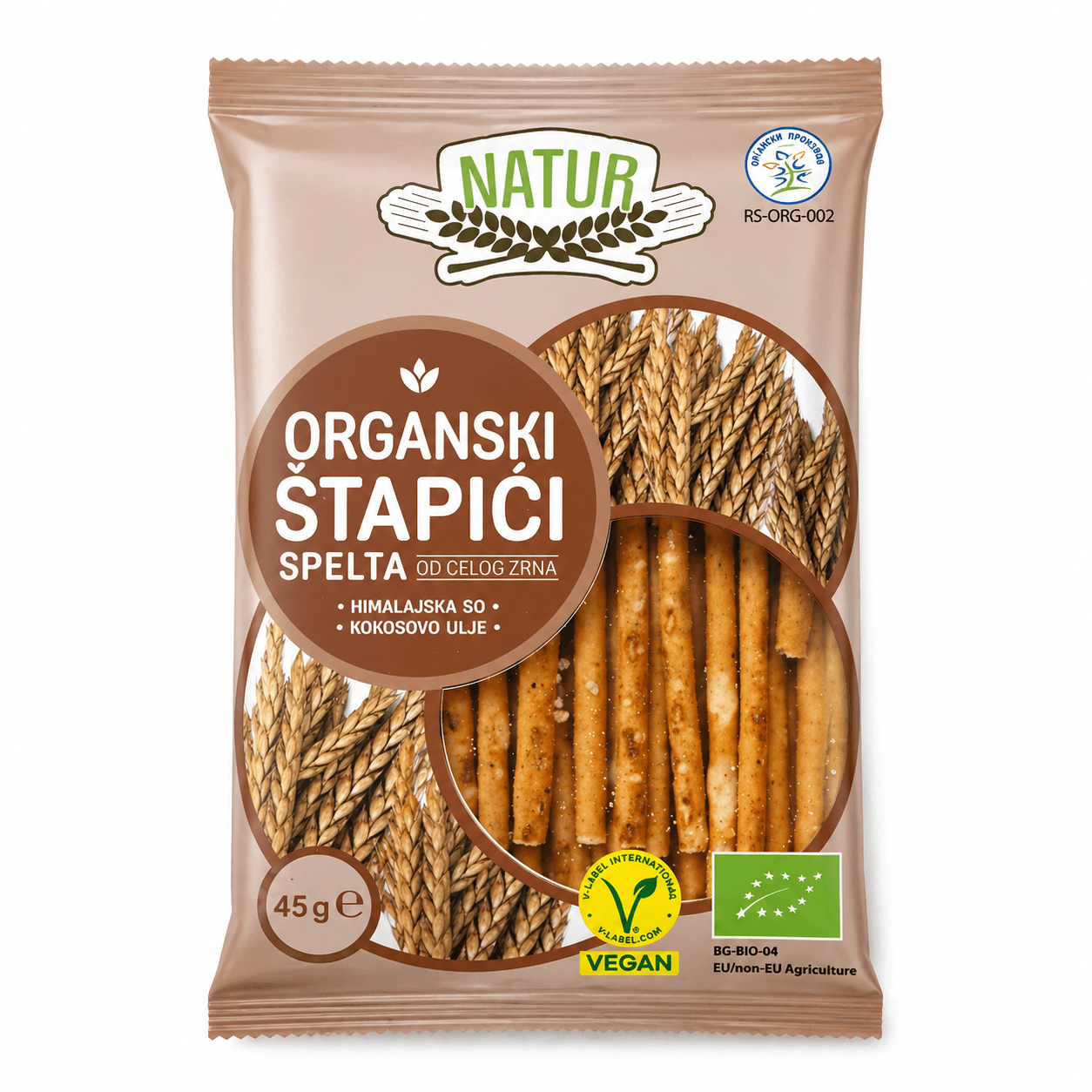 Organski štapići od celog zrna spelte 45g Natur