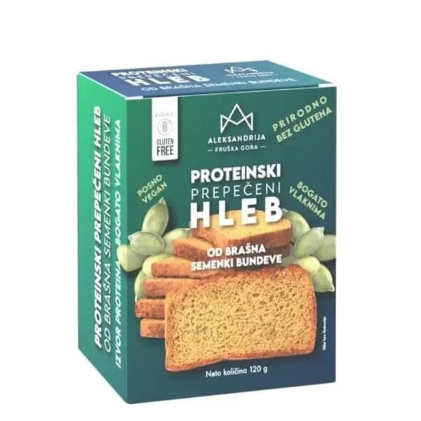 Proteinski prepečeni hleb od brašna semenki bundeve 120g Aleksandrija