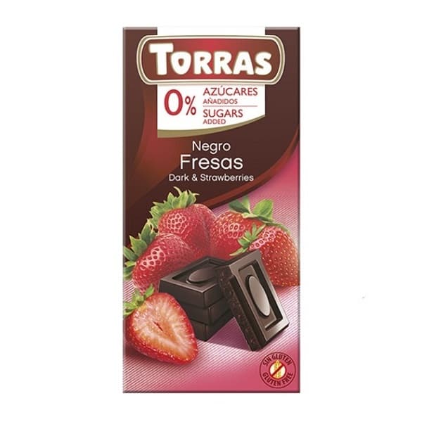 Tamna čokolada sa jagodom bez šećera i glutena 75 g Torras
